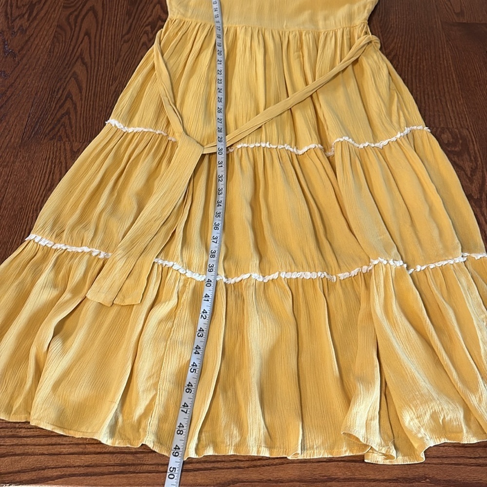 Joie embroidered Tiered boho Midi Sundress side zipper belted yellow size 6 - Picture 14 of 16
